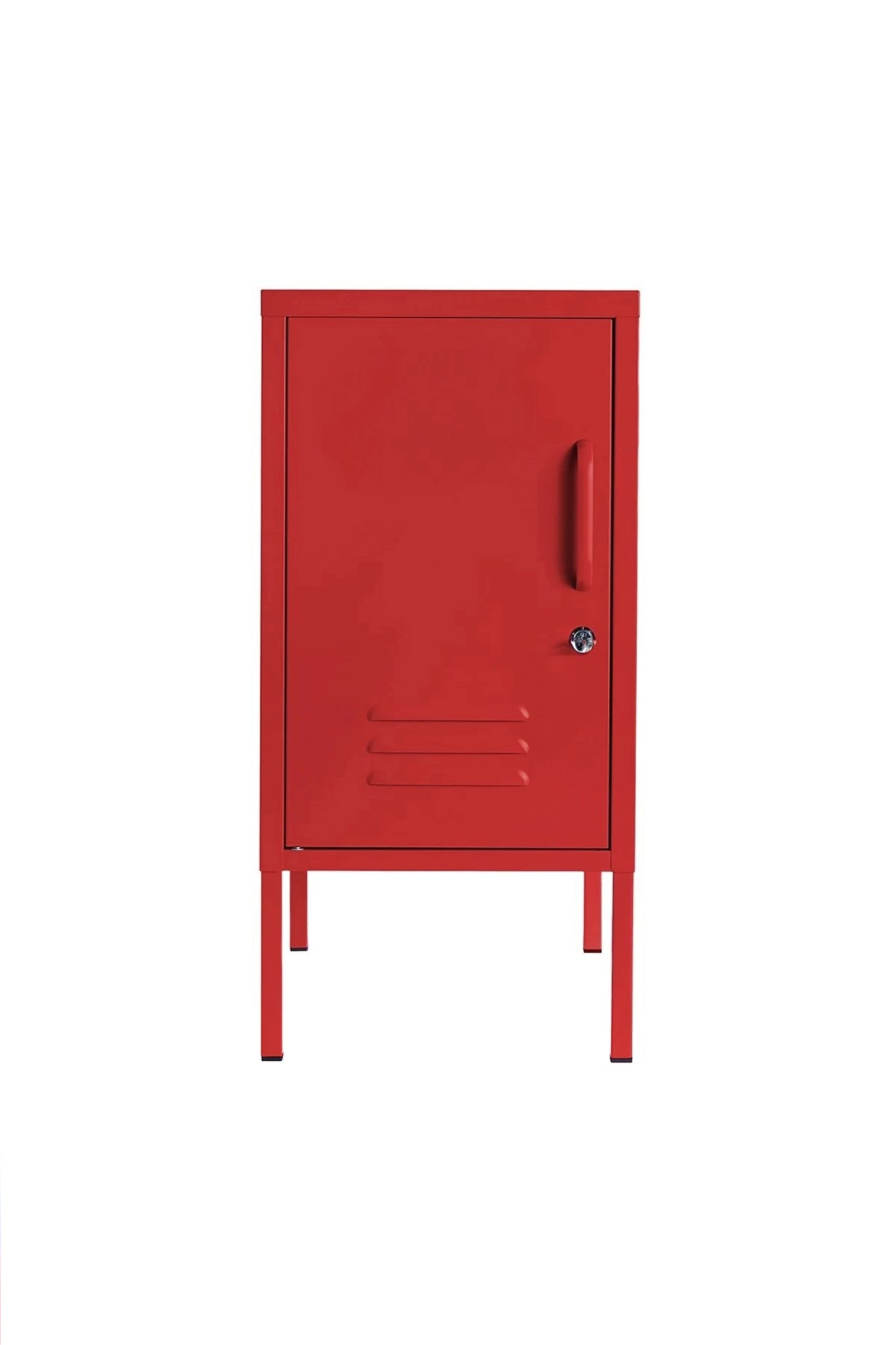 Little Delight in Cherry Bombshell  - Modern Steel Pedestal - Storage Cabinet - Left Door Opening