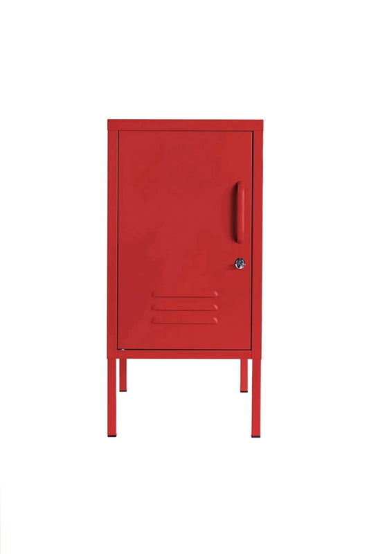 Little Delight in Cherry Bombshell  - Modern Steel Pedestal - Storage Cabinet - Left Door Opening