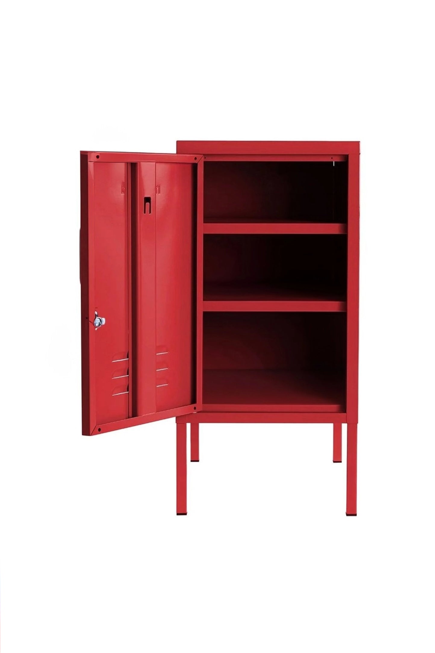 Little Delight in Cherry Bombshell  - Modern Steel Pedestal - Storage Cabinet - Left Door Opening