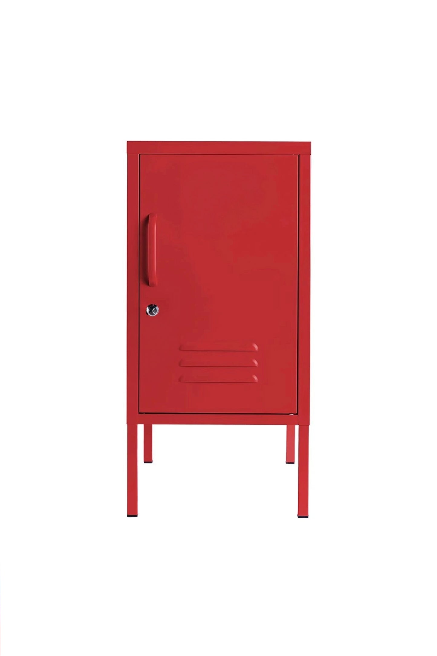 Little Delight in Cherry Bombshell  - Modern Steel Pedestal - Storage Cabinet - Right Door Opening
