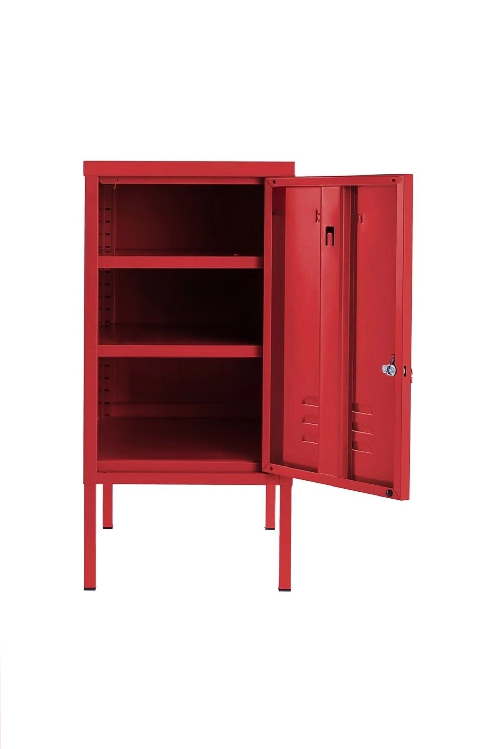 Little Delight in Cherry Bombshell  - Modern Steel Pedestal - Storage Cabinet - Right Door Opening