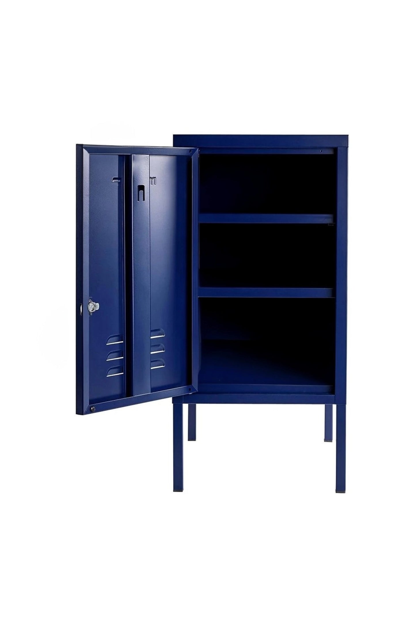 Little Delight in Midnight Blueberry  - Modern Steel Pedestal - Storage Cabinet - Left Door Opening